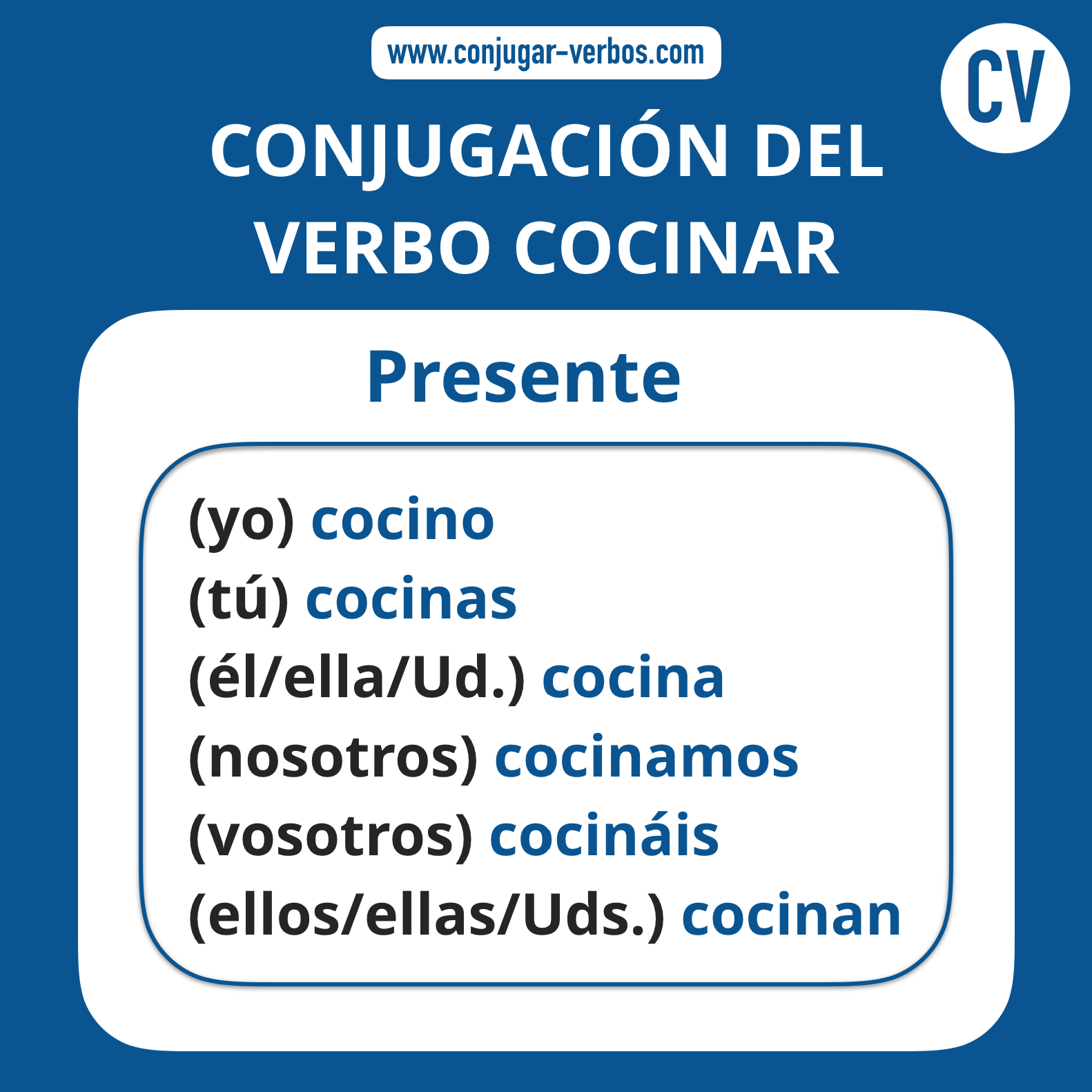 Conjugacion del verbo cocinar | Conjugacion cocinar